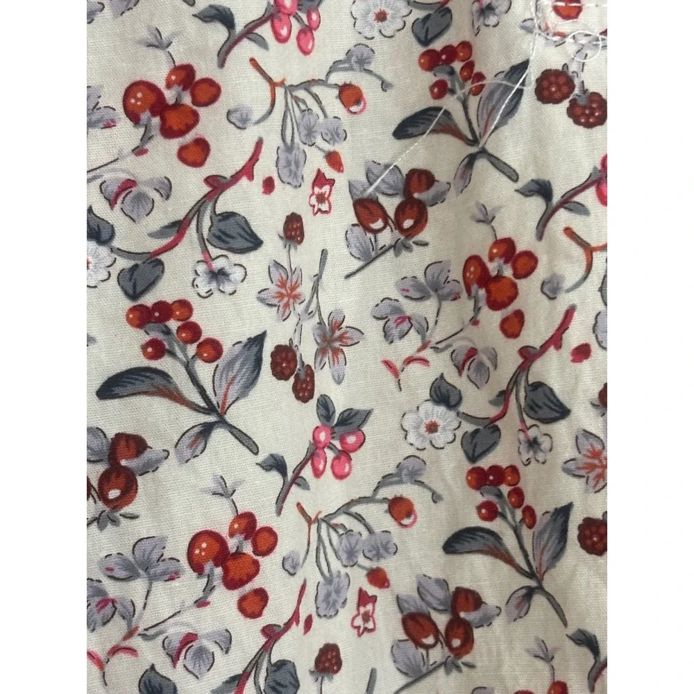 Girls Floral Berry Print Smocked Cotton Dress Peter Pan Collar Size 110 (5T)